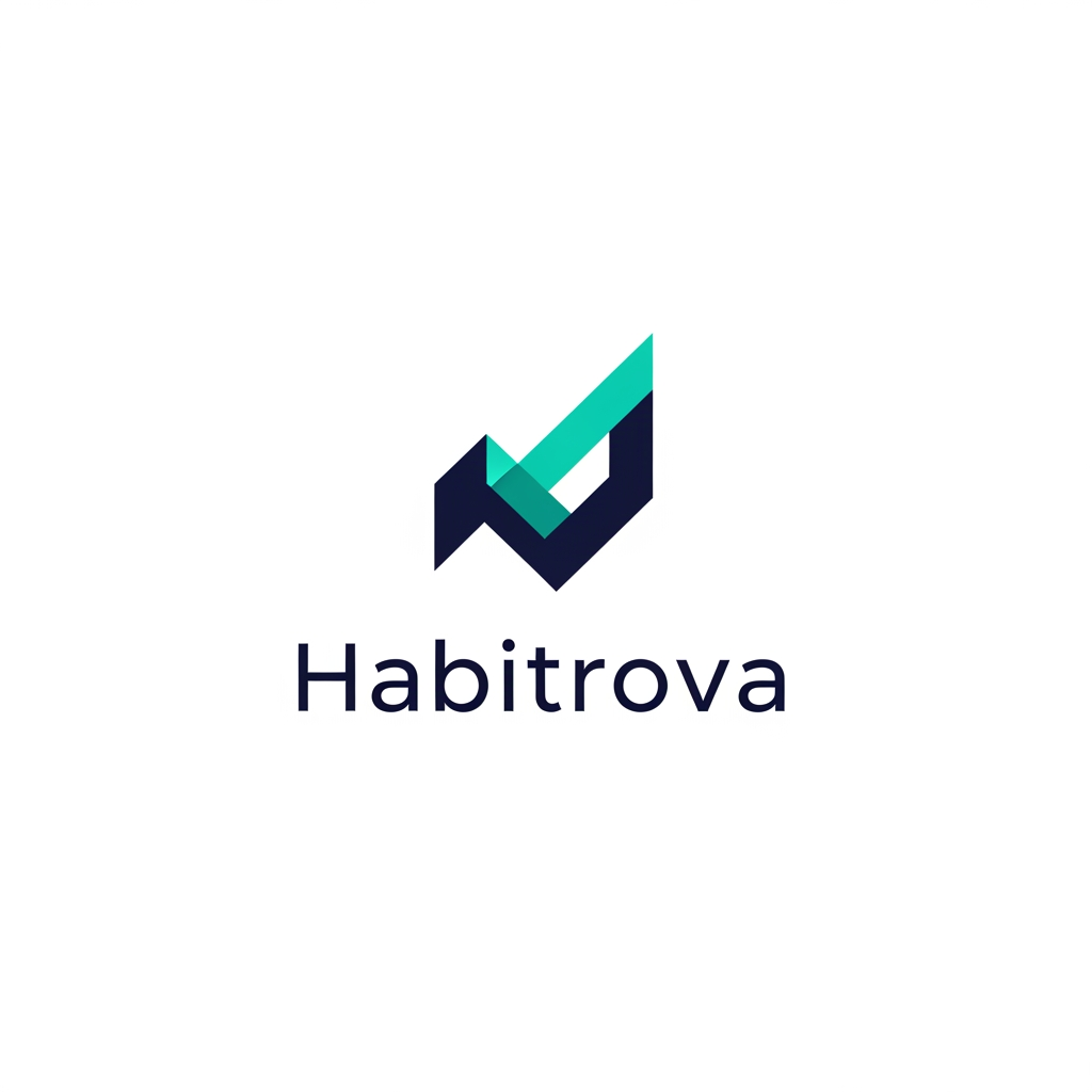 AI Design for A modern, minimalist logo design for a productivity application named Habitrova. The logo should feature a clean, abstract geometric symbol representing growth and daily consistency, using a sophisticated color palette of deep navy and vibrant teal. The design should be set against a solid white background, emphasizing professionalism, clarity, and sleek, contemporary tech branding.