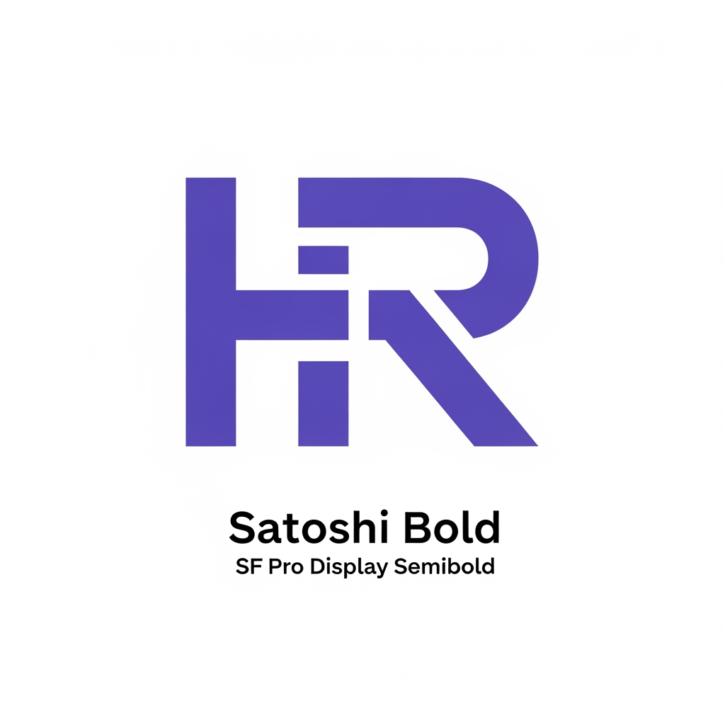 AI Design for Create a modern geometric monogram logo using the letters H and R merged into one seamless shape.
The logo should be bold, minimal and highly scalable.
Use straight edges, clean cuts and balanced negative space.
Avoid gradients, shadows, leaves, people, stars, checkmarks and generic habit icons.
The symbol should look like a premium SaaS or fintech brand.
Style references:
Linear
Stripe
Arc Browser
Notion
Color:
#8046F4
Background:
White
Typography:
Satoshi Bold
or
SF Pro Display Semibold
Logo should work perfectly as:
- App icon
- Splash screen
- Play Store icon
- Favicon
Flat vector only.