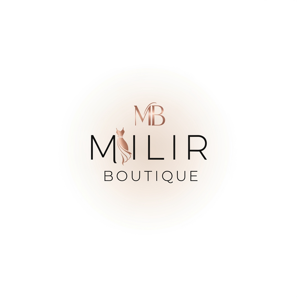 AI Design for Design a modern, elegant and luxury logo for a fashion brand named “MILIR BOUTIQUE”. It is a clothing and dress shopping store for both online and offline customers. The logo should reflect femininity, fashion, elegance, and premium quality.
Use a minimal and aesthetic style with a soft luxury color palette such as beige, cream, blush pink, rose gold, and black accents. Include a stylish monogram “MB” or a creative icon related to fashion such as a dress silhouette, hanger, fabric flow, or sewing thread integrated subtly into the typography.
The typography should be clean, high-end, and boutique-style (luxury serif or modern thin sans-serif). The logo must look suitable for Instagram branding, shop signage, website header, and packaging.
Make it simple, memorable, scalable, and professional. Avoid clutter. Focus on premium boutique identity, modern fashion brand look, and aesthetic appeal.
Background should be clean and minimal (white or soft gradient). Output should be high-resolution, centered composition, brand-ready logo design.