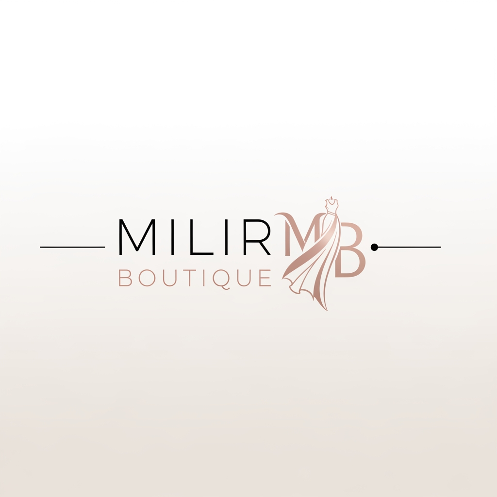 AI Design for Design a modern, elegant and luxury logo for a fashion brand named “MILIR BOUTIQUE”. It is a clothing and dress shopping store for both online and offline customers. The logo should reflect femininity, fashion, elegance, and premium quality.
Use a minimal and aesthetic style with a soft luxury color palette such as beige, cream, blush pink, rose gold, and black accents. Include a stylish monogram “MB” or a creative icon related to fashion such as a dress silhouette, hanger, fabric flow, or sewing thread integrated subtly into the typography.
The typography should be clean, high-end, and boutique-style (luxury serif or modern thin sans-serif). The logo must look suitable for Instagram branding, shop signage, website header, and packaging.
Make it simple, memorable, scalable, and professional. Avoid clutter. Focus on premium boutique identity, modern fashion brand look, and aesthetic appeal.
Background should be clean and minimal (white or soft gradient). Output should be high-resolution, centered composition, brand-ready logo design.