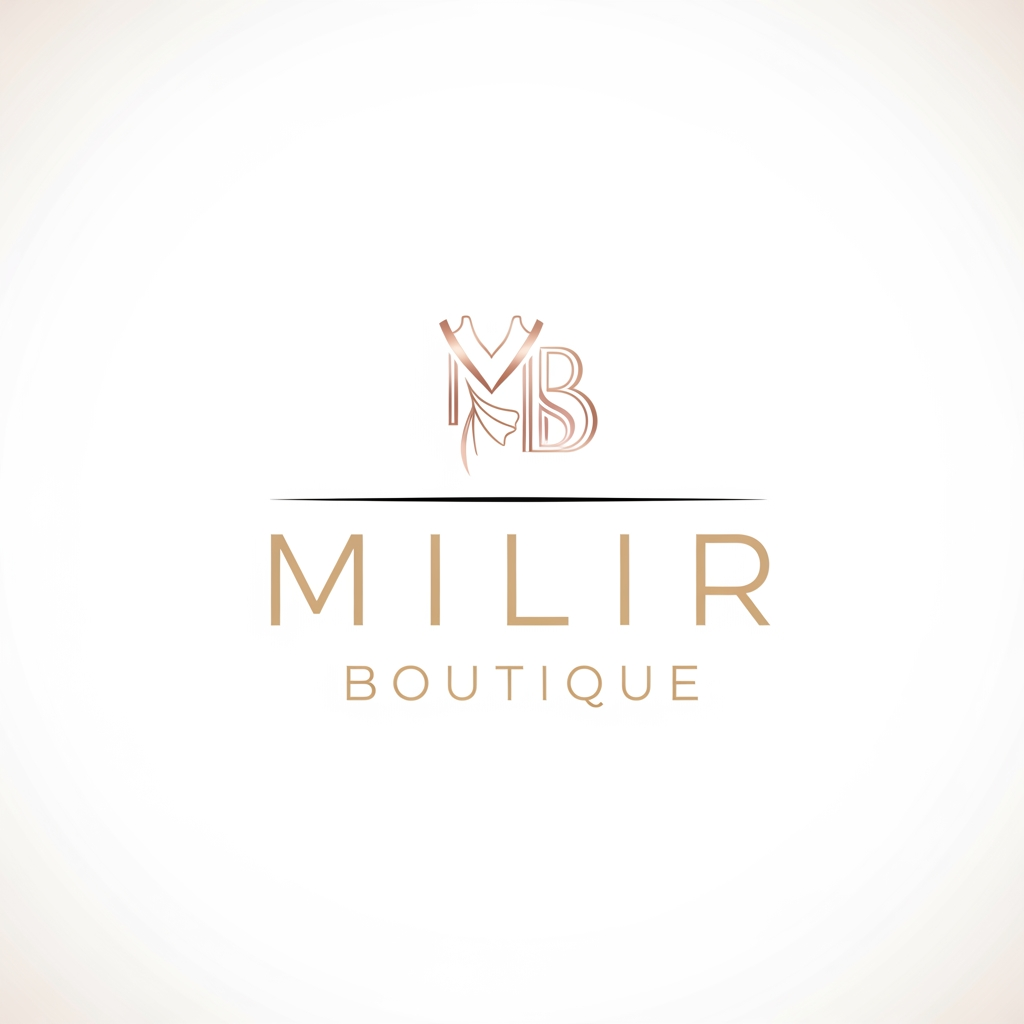 AI Design for Design a modern, elegant and luxury logo for a fashion brand named “MILIR BOUTIQUE”. It is a clothing and dress shopping store for both online and offline customers. The logo should reflect femininity, fashion, elegance, and premium quality.
Use a minimal and aesthetic style with a soft luxury color palette such as beige, cream, blush pink, rose gold, and black accents. Include a stylish monogram “MB” or a creative icon related to fashion such as a dress silhouette, hanger, fabric flow, or sewing thread integrated subtly into the typography.
The typography should be clean, high-end, and boutique-style (luxury serif or modern thin sans-serif). The logo must look suitable for Instagram branding, shop signage, website header, and packaging.
Make it simple, memorable, scalable, and professional. Avoid clutter. Focus on premium boutique identity, modern fashion brand look, and aesthetic appeal.
Background should be clean and minimal (white or soft gradient). Output should be high-resolution, centered composition, brand-ready logo design.