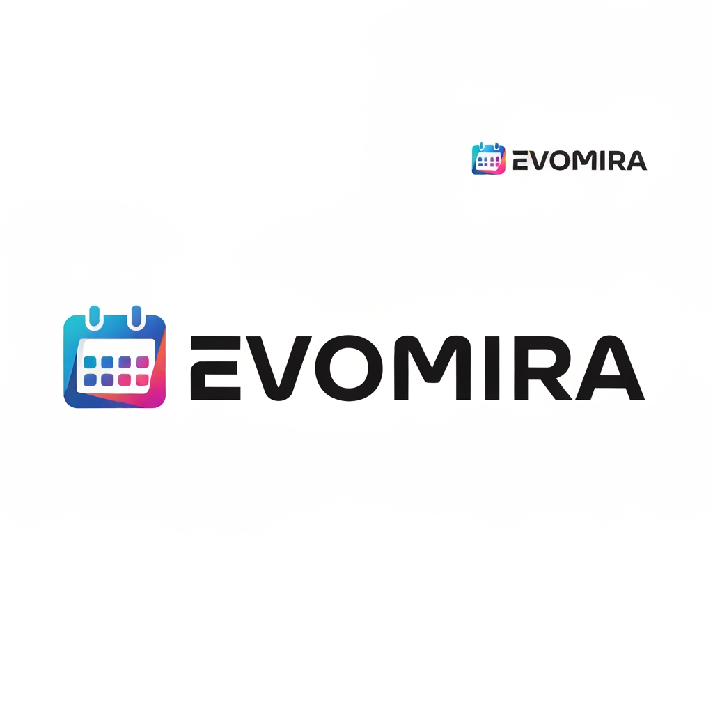 AI Design for my product name is Evomira which is based on event management software, i want logo for thta which is more creative and unique with date calender icon