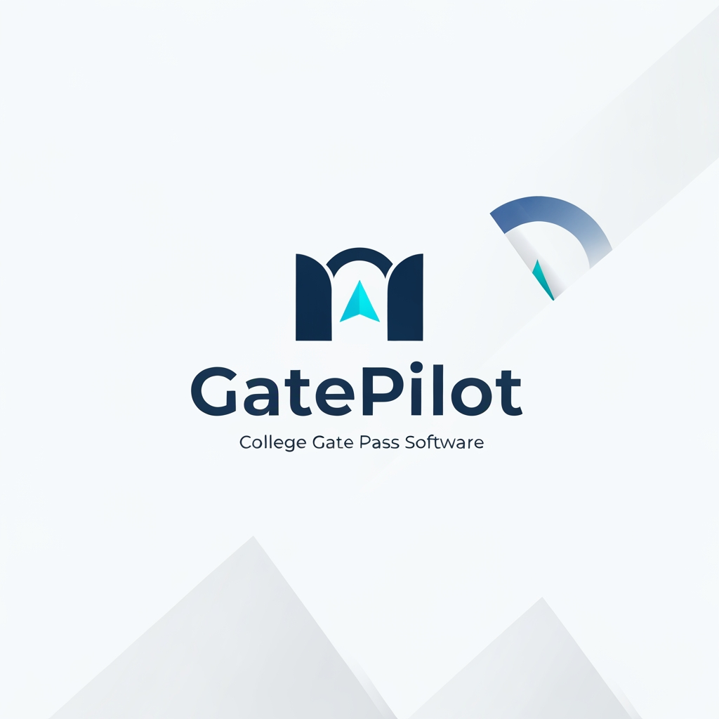 AI Design for A professional, minimalist logo design for a college gate pass system software called GatePilot. The design should feature a clean, geometric icon merging a stylized gate arch with a digital navigation or pilot symbol, using a sophisticated color palette of navy blue and electric cyan. The aesthetic should be modern, high-tech, and trustworthy, presented on a clean white background with subtle vector-style shading.