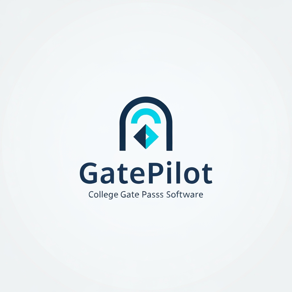 AI Design for A professional, minimalist logo design for a college gate pass system software called GatePilot. The design should feature a clean, geometric icon merging a stylized gate arch with a digital navigation or pilot symbol, using a sophisticated color palette of navy blue and electric cyan. The aesthetic should be modern, high-tech, and trustworthy, presented on a clean white background with subtle vector-style shading.
