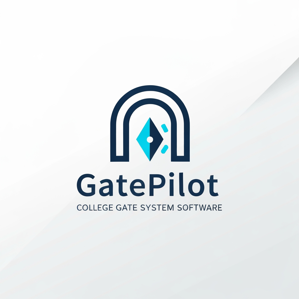 AI Design for A professional, minimalist logo design for a college gate pass system software called GatePilot. The design should feature a clean, geometric icon merging a stylized gate arch with a digital navigation or pilot symbol, using a sophisticated color palette of navy blue and electric cyan. The aesthetic should be modern, high-tech, and trustworthy, presented on a clean white background with subtle vector-style shading.