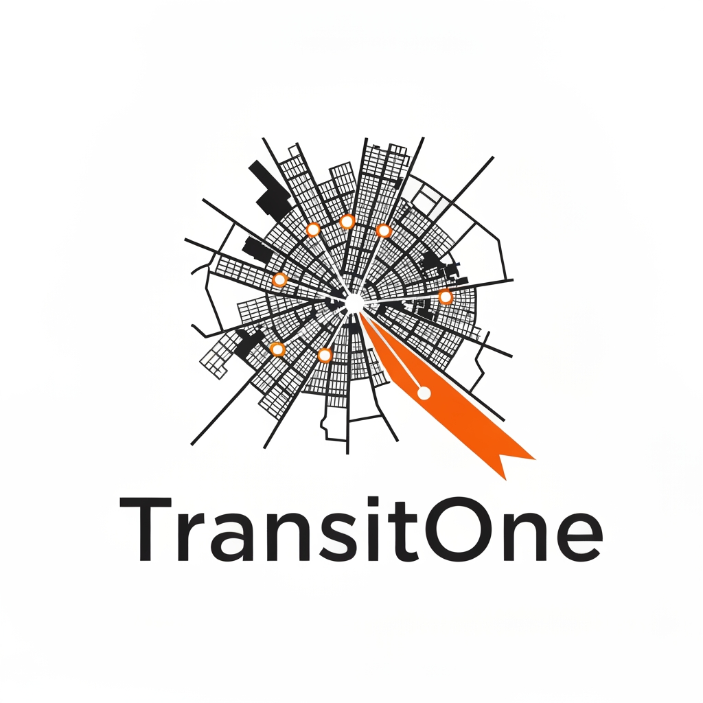 AI Design for A professional and modern logo for a transport management system named TransitOne. The design features sleek, minimalist geometric lines representing movement, global connectivity, and logistics, set against a clean, corporate color palette of navy blue and electric cyan. High-contrast, vector-style composition with a focus on negative space and sophisticated typography. i want like vehicle type of logo