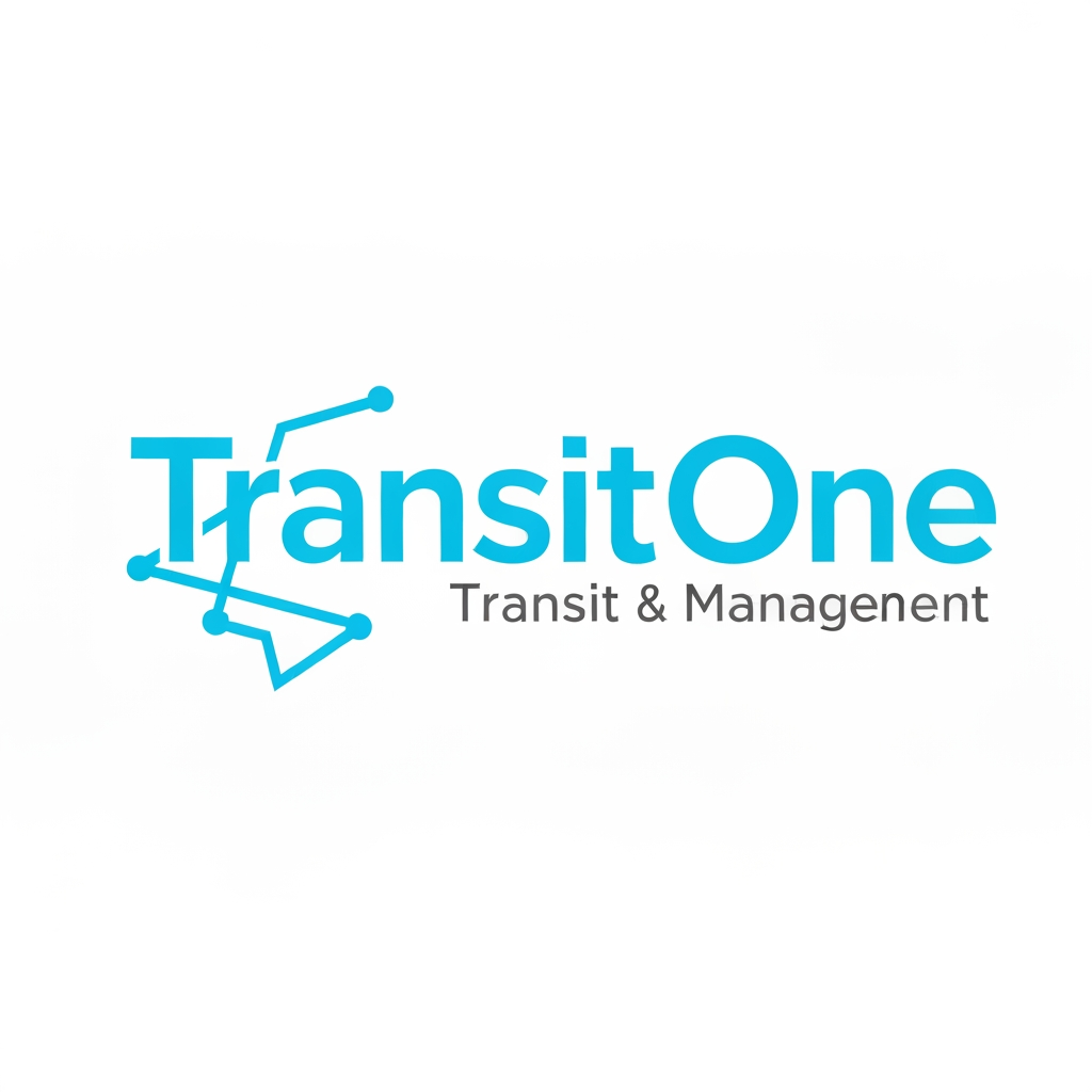 AI Design for A professional and modern logo for a transport management system named TransitOne. The design features sleek, minimalist geometric lines representing movement, global connectivity, and logistics, set against a clean, corporate color palette of navy blue and electric cyan. High-contrast, vector-style composition with a focus on negative space and sophisticated typography. i want like vehicle type of logo