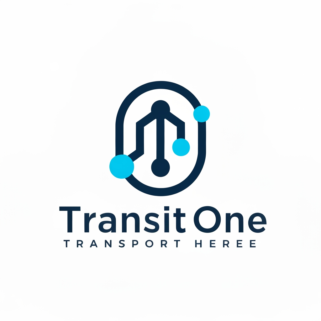 AI Design for A professional and modern logo for a transport management system named TransitOne. The design features sleek, minimalist geometric lines representing movement, global connectivity, and logistics, set against a clean, corporate color palette of navy blue and electric cyan. High-contrast, vector-style composition with a focus on negative space and sophisticated typography. i want like vehicle type of logo
