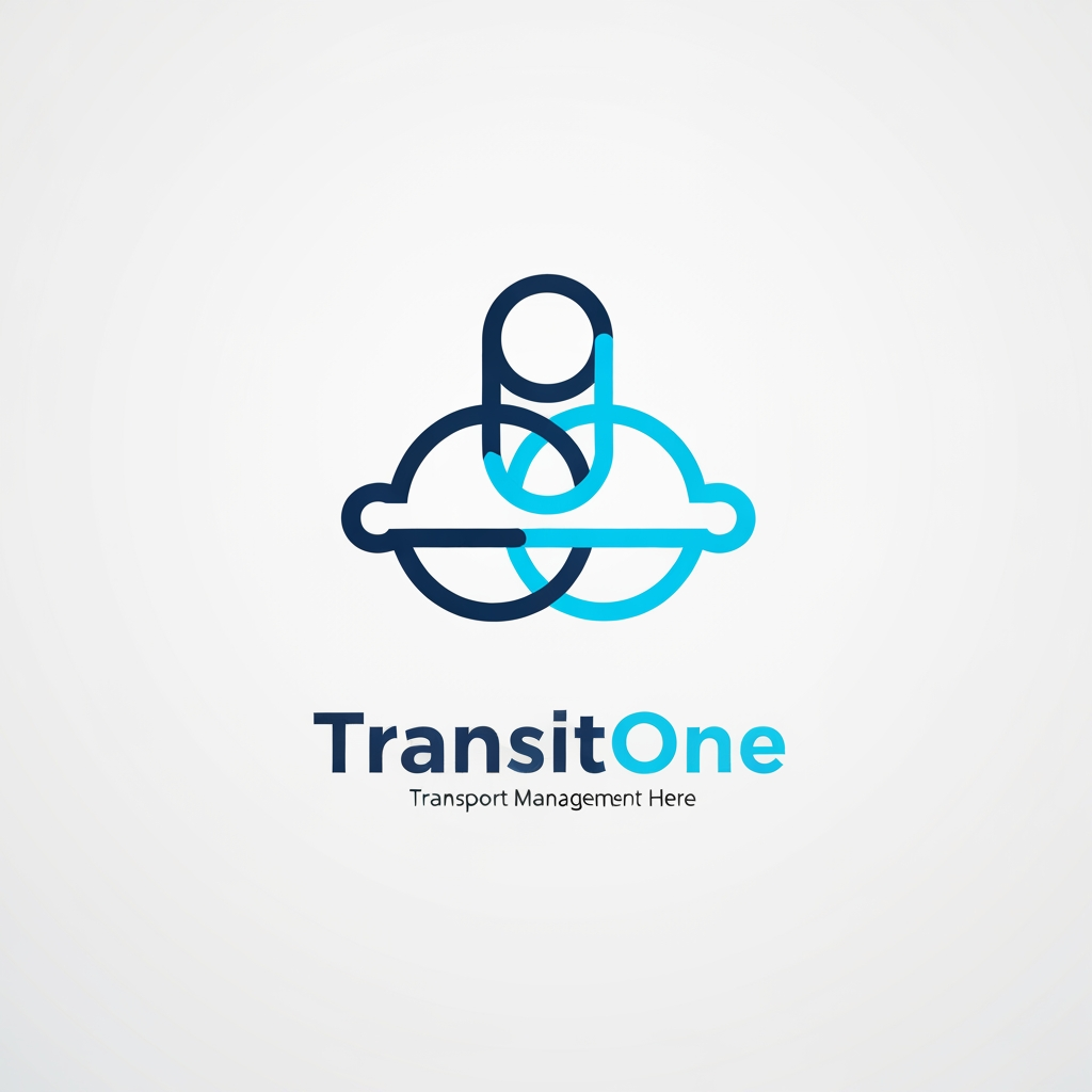 AI Design for A professional and modern logo for a transport management system named TransitOne. The design features sleek, minimalist geometric lines representing movement, global connectivity, and logistics, set against a clean, corporate color palette of navy blue and electric cyan. High-contrast, vector-style composition with a focus on negative space and sophisticated typography. i want like vehicle type of logo