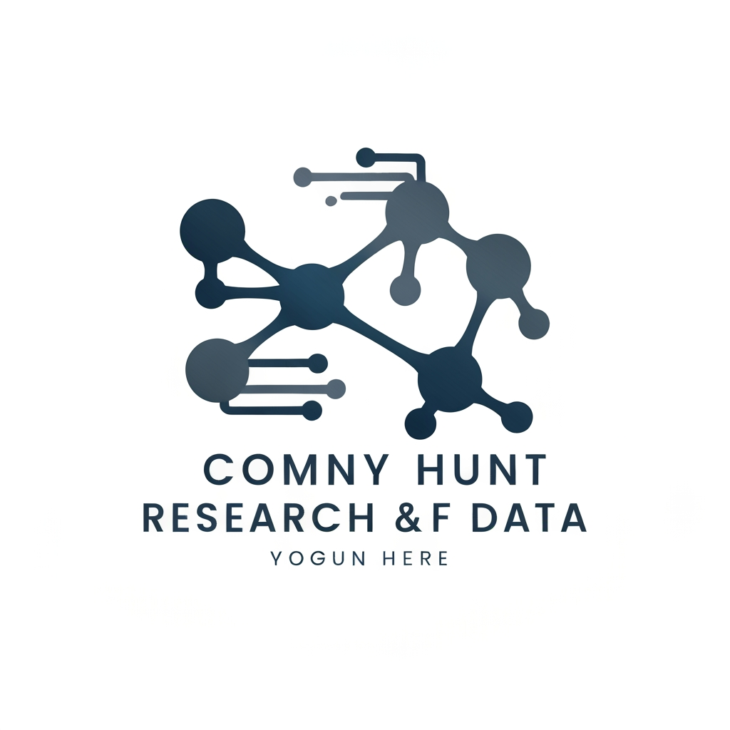 AI Design for A professional, minimalist logo design for a research information management system, featuring clean geometric shapes that symbolize data connectivity, organization, and analytical precision. The aesthetic should be modern and sophisticated, utilizing a professional color palette of deep navy blue and vibrant teal on a crisp white background, with a focus on vector-style clarity and balanced negative space.