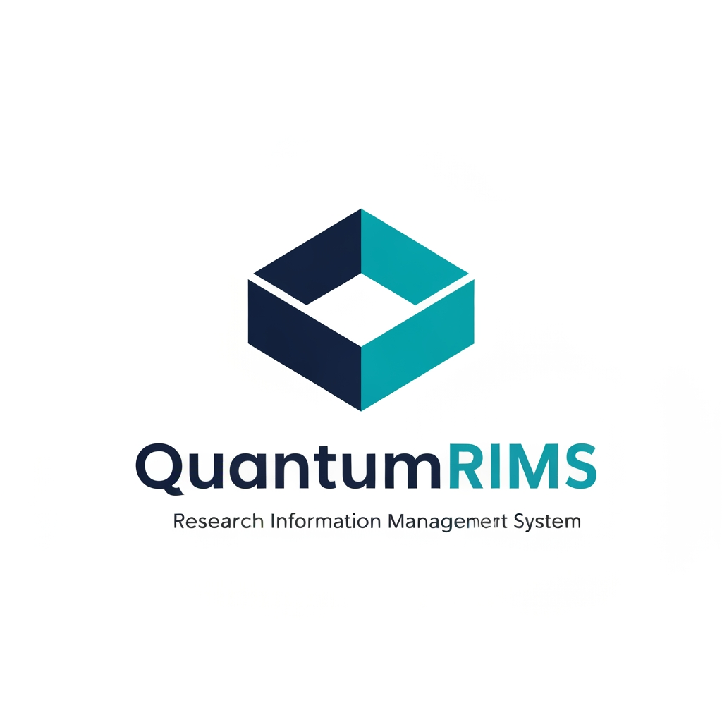 AI Design for A professional, minimalist logo design for a research information management system, featuring clean geometric shapes that symbolize data connectivity, organization, and analytical precision. The aesthetic should be modern and sophisticated, utilizing a professional color palette of deep navy blue and vibrant teal on a crisp white background, with a focus on vector-style clarity and balanced negative space. named as QuantumRIMS