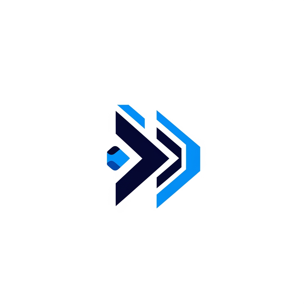 AI Design for A modern, minimalist logo design for a research management system, featuring sleek geometric shapes representing data flow and organized insights. Use a professional color palette of deep navy and electric blue on a clean white background, focusing on sharp lines, balanced composition, and a high-tech, trustworthy aesthetic suitable for a software brand.