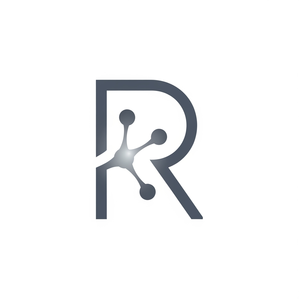 AI Design for A modern, minimalist logo design for a research management system, featuring clean geometric lines and a balanced composition. The aesthetic is professional and sophisticated, utilizing a monochromatic color palette with subtle gradients to suggest innovation and organization. High-resolution vector style, isolated on a clean white background.