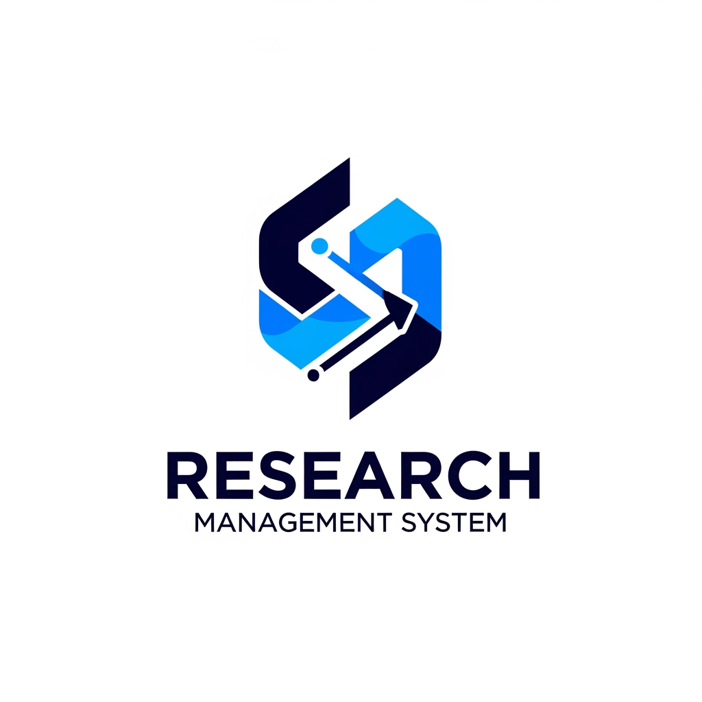 AI Design for A modern, minimalist logo design for a research management system, featuring sleek geometric shapes representing data flow and organized insights. Use a professional color palette of deep navy and electric blue on a clean white background, focusing on sharp lines, balanced composition, and a high-tech, trustworthy aesthetic suitable for a software brand.