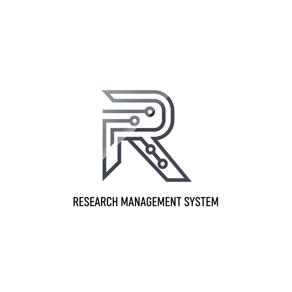 AI Design for A modern, minimalist logo design for a research management system, featuring clean geometric lines and a balanced composition. The aesthetic is professional and sophisticated, utilizing a monochromatic color palette with subtle gradients to suggest innovation and organization. High-resolution vector style, isolated on a clean white background.