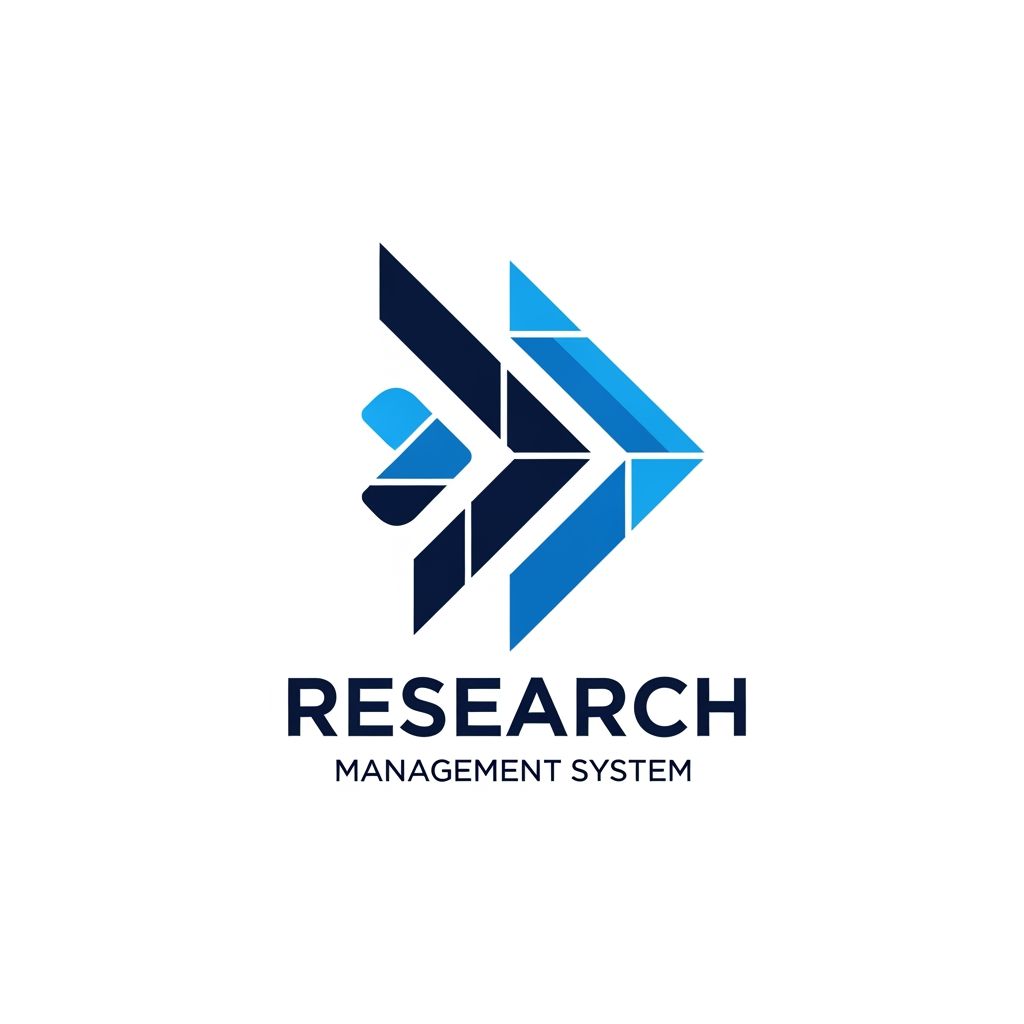 AI Design for A modern, minimalist logo design for a research management system, featuring sleek geometric shapes representing data flow and organized insights. Use a professional color palette of deep navy and electric blue on a clean white background, focusing on sharp lines, balanced composition, and a high-tech, trustworthy aesthetic suitable for a software brand.