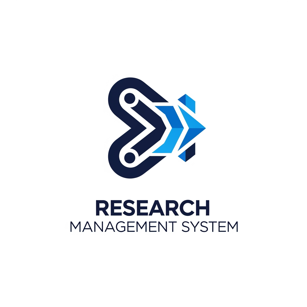 AI Design for A modern, minimalist logo design for a research management system, featuring sleek geometric shapes representing data flow and organized insights. Use a professional color palette of deep navy and electric blue on a clean white background, focusing on sharp lines, balanced composition, and a high-tech, trustworthy aesthetic suitable for a software brand.