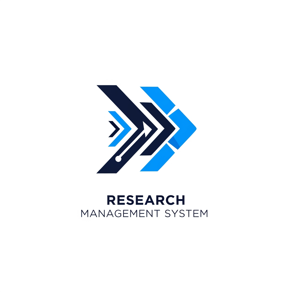 AI Design for A modern, minimalist logo design for a research management system, featuring sleek geometric shapes representing data flow and organized insights. Use a professional color palette of deep navy and electric blue on a clean white background, focusing on sharp lines, balanced composition, and a high-tech, trustworthy aesthetic suitable for a software brand.