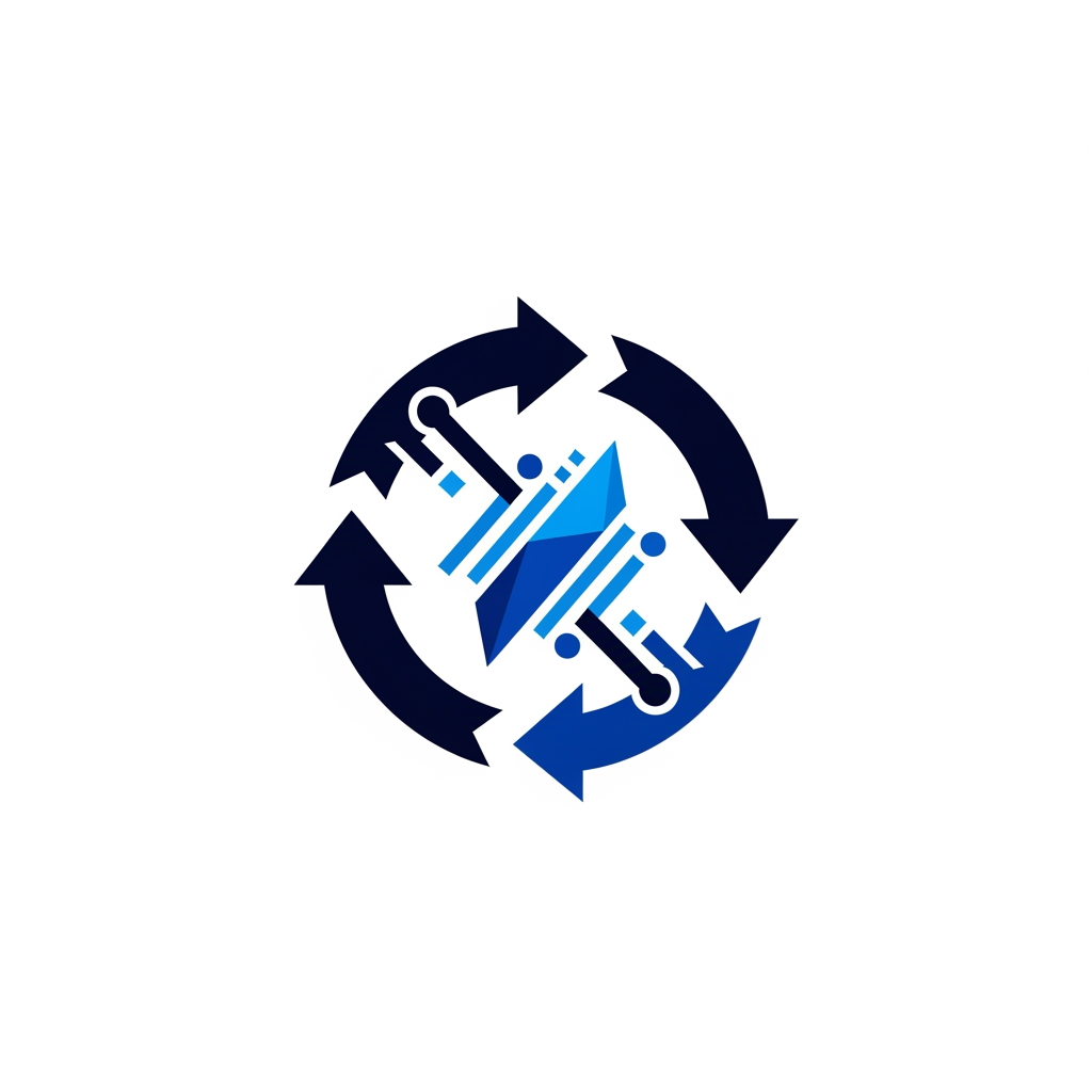 AI Design for A modern, minimalist logo design for a research management system, featuring sleek geometric shapes representing data flow and organized insights. Use a professional color palette of deep navy and electric blue on a clean white background, focusing on sharp lines, balanced composition, and a high-tech, trustworthy aesthetic suitable for a software brand.