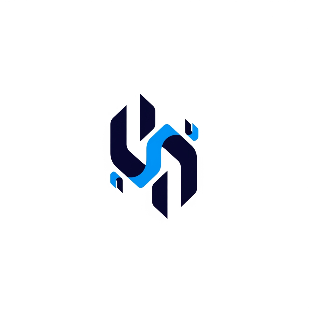 AI Design for A modern, minimalist logo design for a research management system, featuring sleek geometric shapes representing data flow and organized insights. Use a professional color palette of deep navy and electric blue on a clean white background, focusing on sharp lines, balanced composition, and a high-tech, trustworthy aesthetic suitable for a software brand.