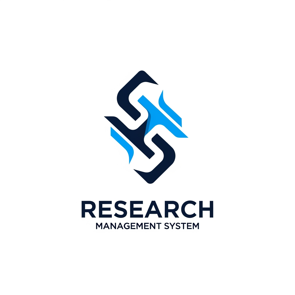 AI Design for A modern, minimalist logo design for a research management system, featuring sleek geometric shapes representing data flow and organized insights. Use a professional color palette of deep navy and electric blue on a clean white background, focusing on sharp lines, balanced composition, and a high-tech, trustworthy aesthetic suitable for a software brand.