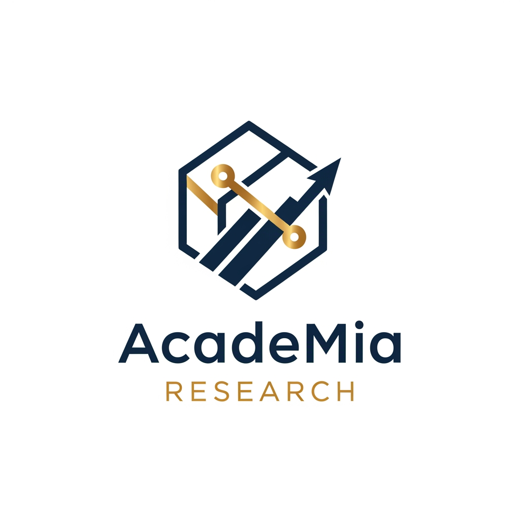AI Design for A professional and minimalist logo design for a college research management system. The emblem features clean, interlocking geometric shapes representing data nodes and academic growth, rendered in a sophisticated palette of deep navy blue and metallic academic gold. Set against a pristine white background, the design utilizes sharp, high-end vector lines and modern, balanced typography to convey precision, intelligence, and academic excellence.