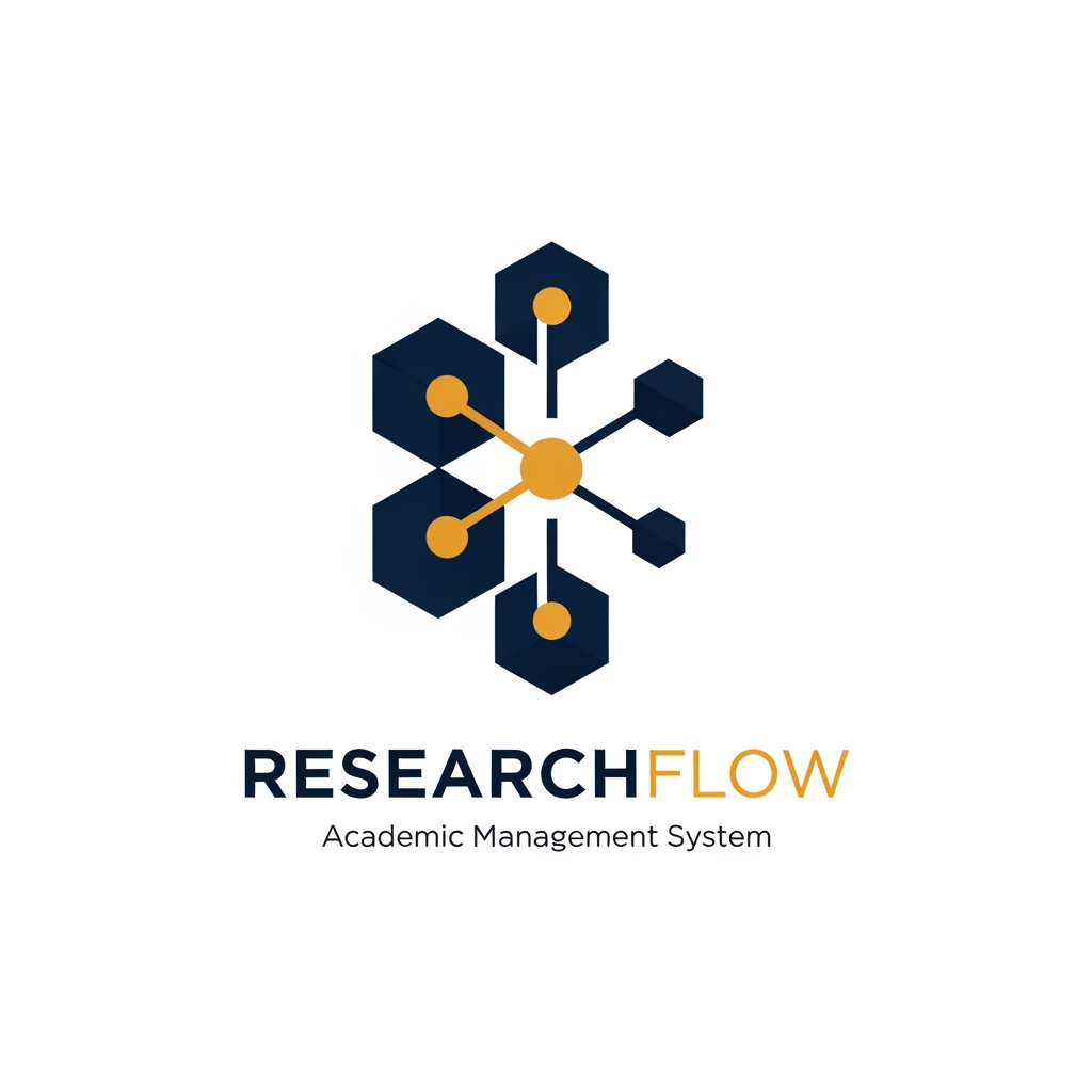 AI Design for A professional and minimalist logo design for a college research management system, featuring clean geometric shapes that symbolize connectivity, data organization, and academic growth. Use a sophisticated color palette of deep navy blue and academic gold, set against a pristine white background with sharp, modern typography and a high-end vector aesthetic.
