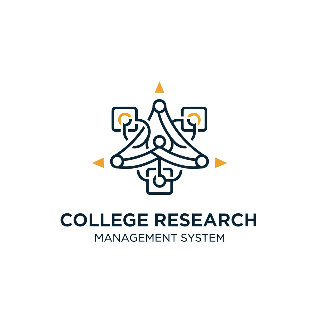 AI Design for A professional and minimalist logo design for a college research management system, featuring clean geometric shapes that symbolize connectivity, data organization, and academic growth. Use a sophisticated color palette of deep navy blue and academic gold, set against a pristine white background with sharp, modern typography and a high-end vector aesthetic.