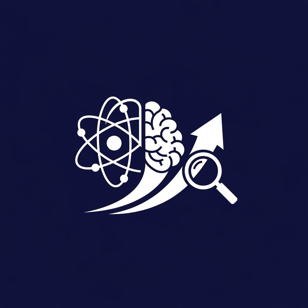 AI Design for A minimalist, modern vector logo design for a research management system, featuring a clever integration The logo uses clean geometric lines and a professional color palette of deep navy blue and crisp white, set against a solid background to emphasize clarity and academic precision. High-contrast, scalable, and sophisticated brand identity style.