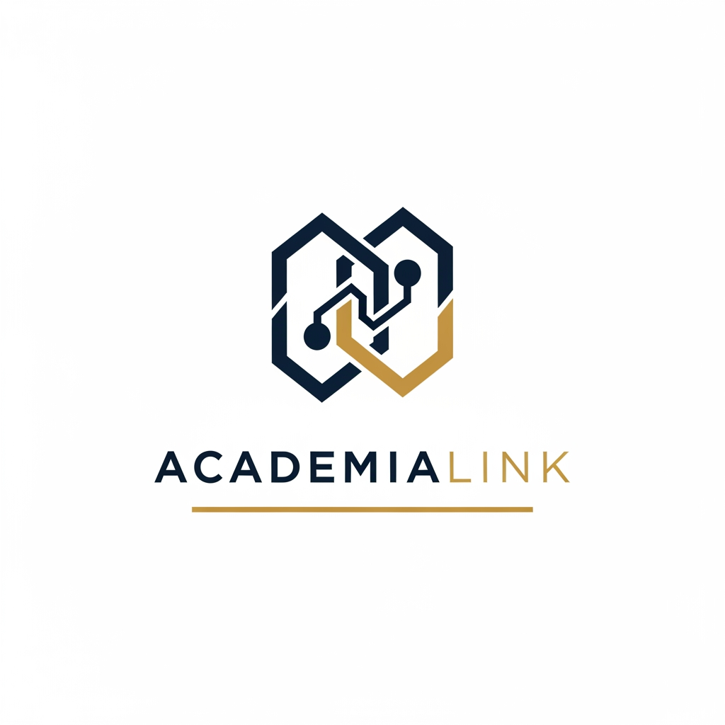 AI Design for A professional and minimalist logo design for a college research management system. The emblem features clean, interlocking geometric shapes representing data nodes and academic growth, rendered in a sophisticated palette of deep navy blue and metallic academic gold. Set against a pristine white background, the design utilizes sharp, high-end vector lines and modern, balanced typography to convey precision, intelligence, and academic excellence.