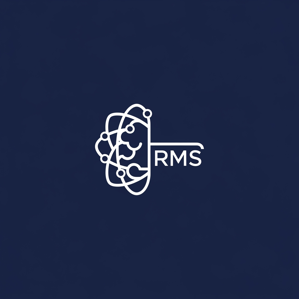 AI Design for A minimalist, modern vector logo design for a research management system, featuring a clever integration The logo uses clean geometric lines and a professional color palette of deep navy blue and crisp white, set against a solid background to emphasize clarity and academic precision. High-contrast, scalable, and sophisticated brand identity style.