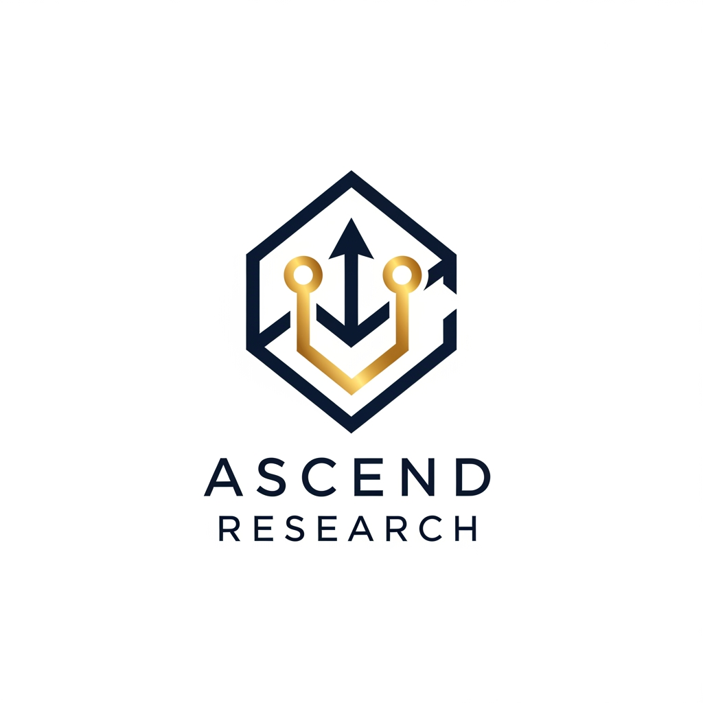 AI Design for A professional and minimalist logo design for a college research management system. The emblem features clean, interlocking geometric shapes representing data nodes and academic growth, rendered in a sophisticated palette of deep navy blue and metallic academic gold. Set against a pristine white background, the design utilizes sharp, high-end vector lines and modern, balanced typography to convey precision, intelligence, and academic excellence.