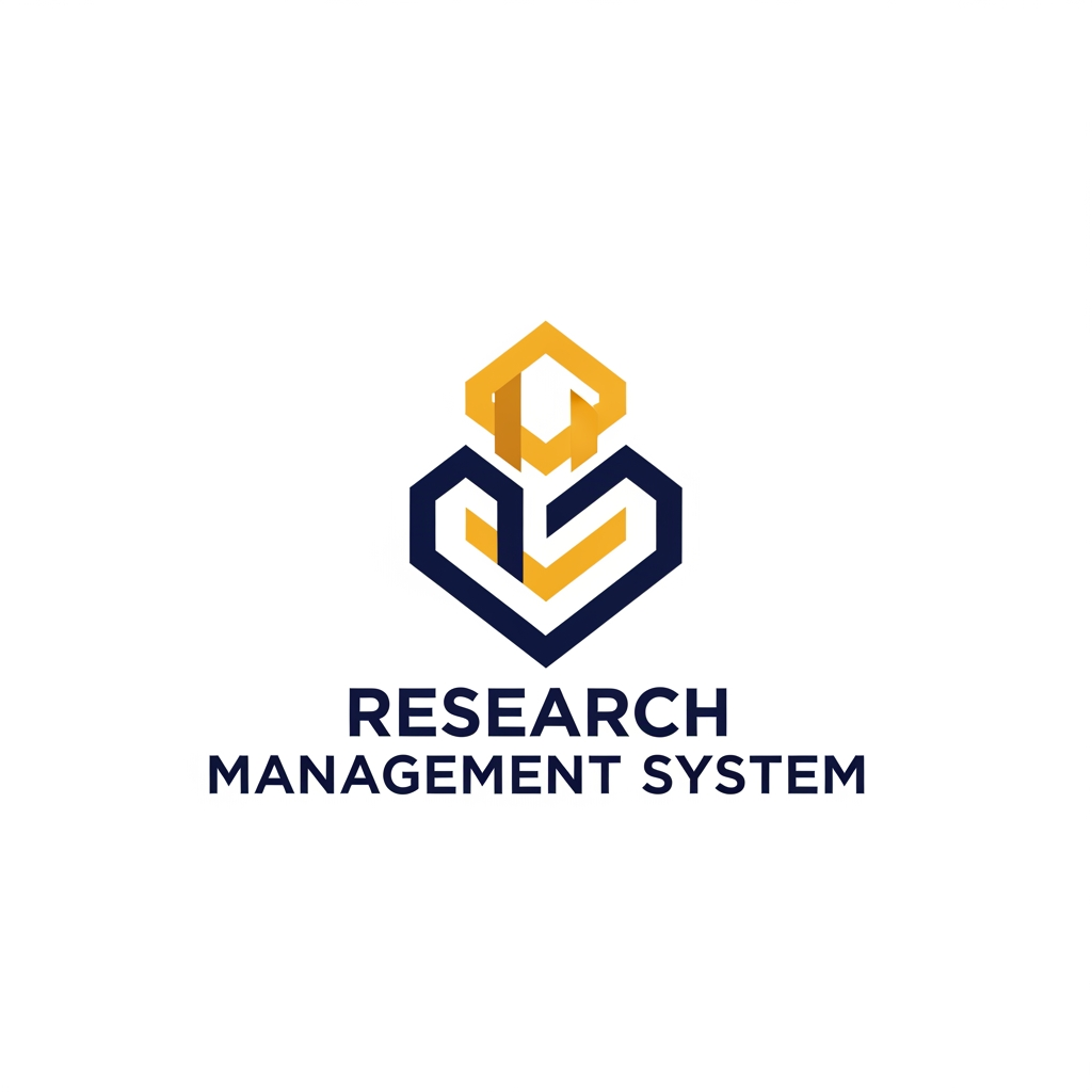 AI Design for A professional and minimalist logo design for a college research management system, featuring clean geometric shapes that symbolize connectivity, data organization, and academic growth. Use a sophisticated color palette of deep navy blue and academic gold, set against a pristine white background with sharp, modern typography and a high-end vector aesthetic.
