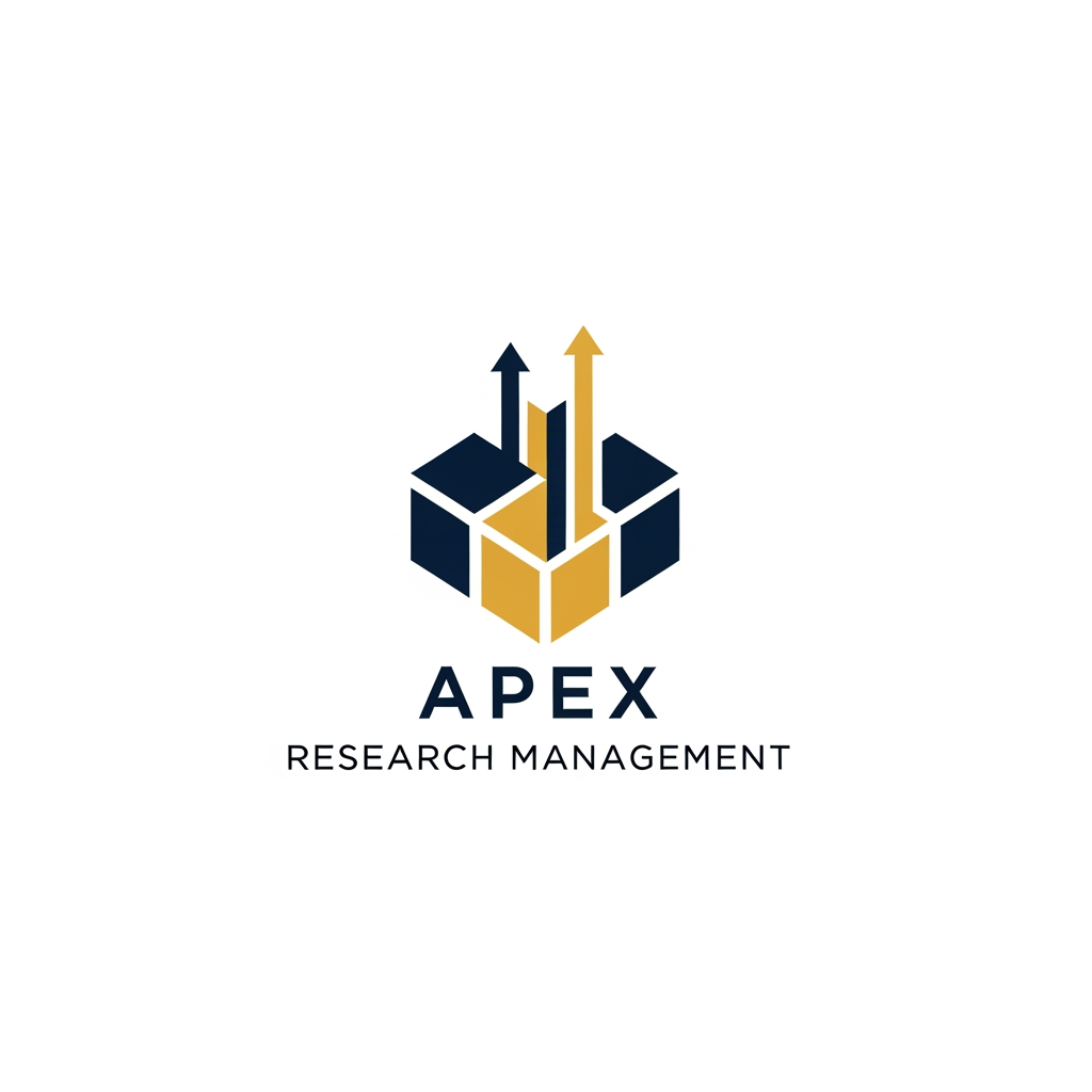 AI Design for A professional and minimalist logo design for a college research management system, featuring clean geometric shapes that symbolize connectivity, data organization, and academic growth. Use a sophisticated color palette of deep navy blue and academic gold, set against a pristine white background with sharp, modern typography and a high-end vector aesthetic.
