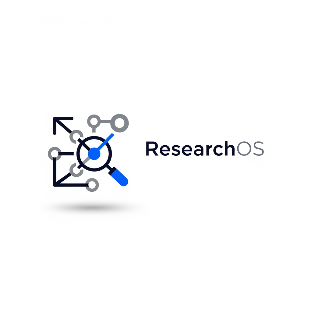 AI Design for A sleek, minimalist logo design for a research management system, featuring clean geometric lines and a sophisticated abstract icon representing data organization and discovery. The aesthetic is modern and professional, utilizing a refined color palette of deep navy, muted slate, and vibrant electric blue accents against a clean white background. High-end UI design style with soft drop shadows and balanced negative space to convey efficiency, precision, and technical innovation.