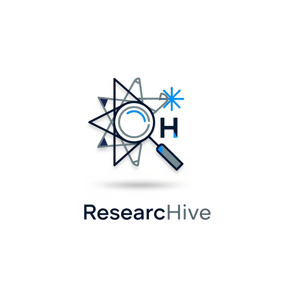 AI Design for A sleek, minimalist logo design for a research management system, featuring clean geometric lines and a sophisticated abstract icon representing data organization and discovery. The aesthetic is modern and professional, utilizing a refined color palette of deep navy, muted slate, and vibrant electric blue accents against a clean white background. High-end UI design style with soft drop shadows and balanced negative space to convey efficiency, precision, and technical innovation.