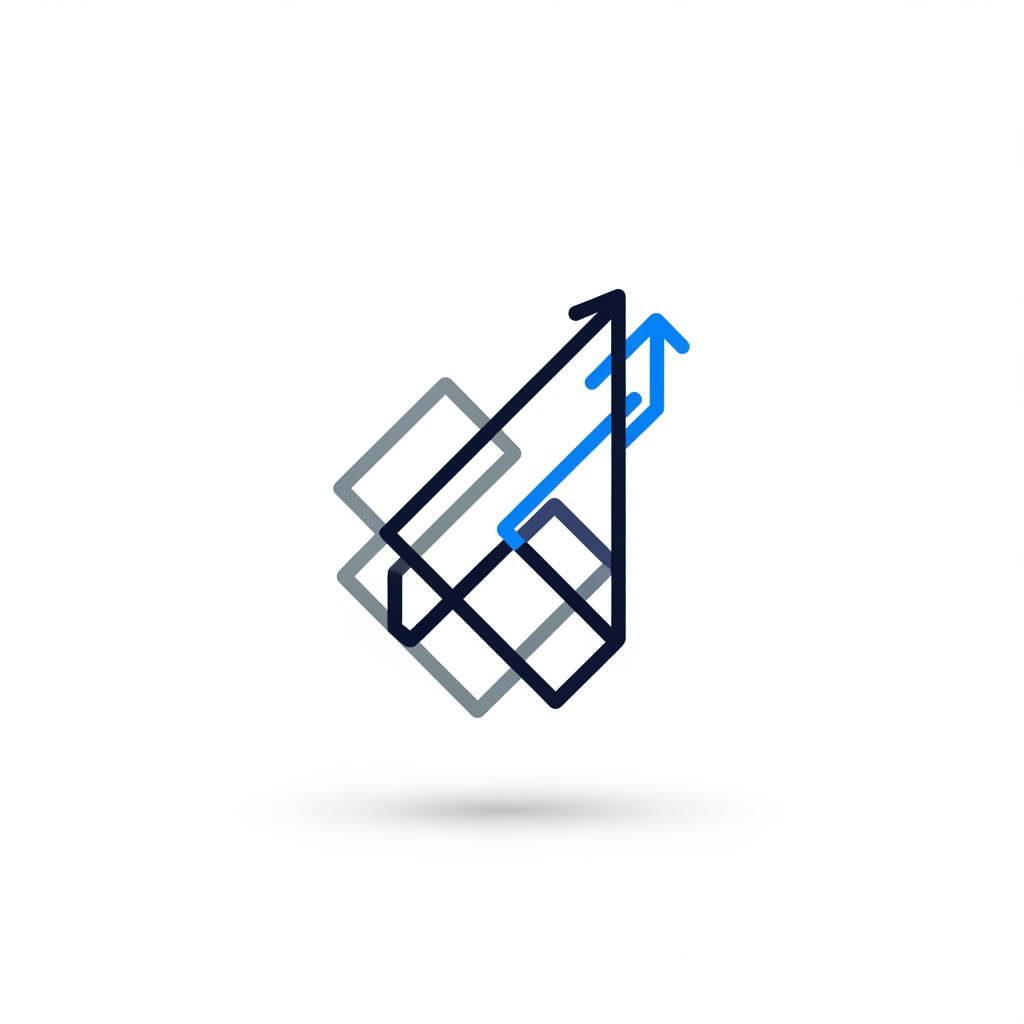 AI Design for A sleek, minimalist logo design for a research management system, featuring clean geometric lines and a sophisticated abstract icon representing data organization and discovery. The aesthetic is modern and professional, utilizing a refined color palette of deep navy, muted slate, and vibrant electric blue accents against a clean white background. High-end UI design style with soft drop shadows and balanced negative space to convey efficiency, precision, and technical innovation.