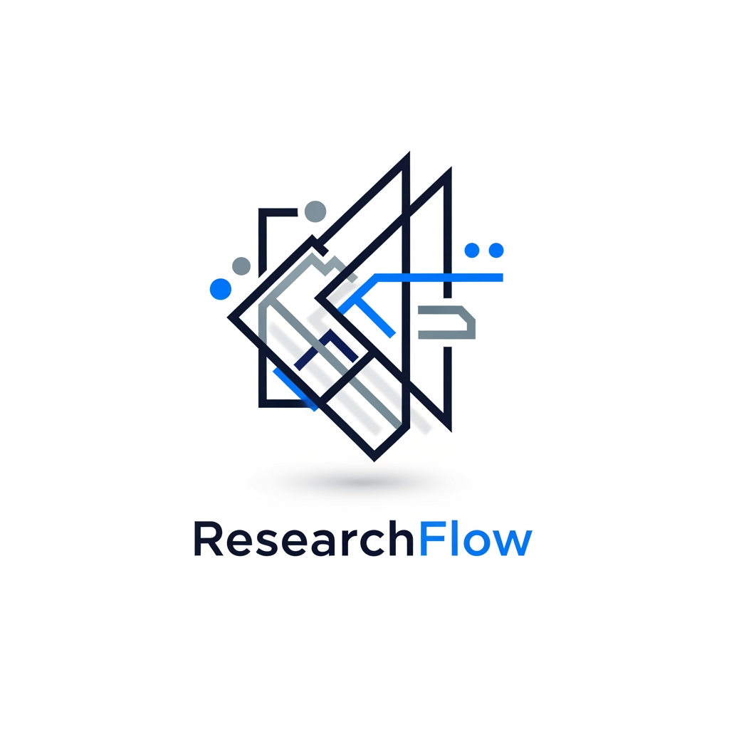 AI Design for A sleek, minimalist logo design for a research management system, featuring clean geometric lines and a sophisticated abstract icon representing data organization and discovery. The aesthetic is modern and professional, utilizing a refined color palette of deep navy, muted slate, and vibrant electric blue accents against a clean white background. High-end UI design style with soft drop shadows and balanced negative space to convey efficiency, precision, and technical innovation.