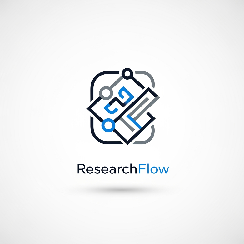 AI Design for A sleek, minimalist logo design for a research management system, featuring clean geometric lines and a sophisticated abstract icon representing data organization and discovery. The aesthetic is modern and professional, utilizing a refined color palette of deep navy, muted slate, and vibrant electric blue accents against a clean white background. High-end UI design style with soft drop shadows and balanced negative space to convey efficiency, precision, and technical innovation.