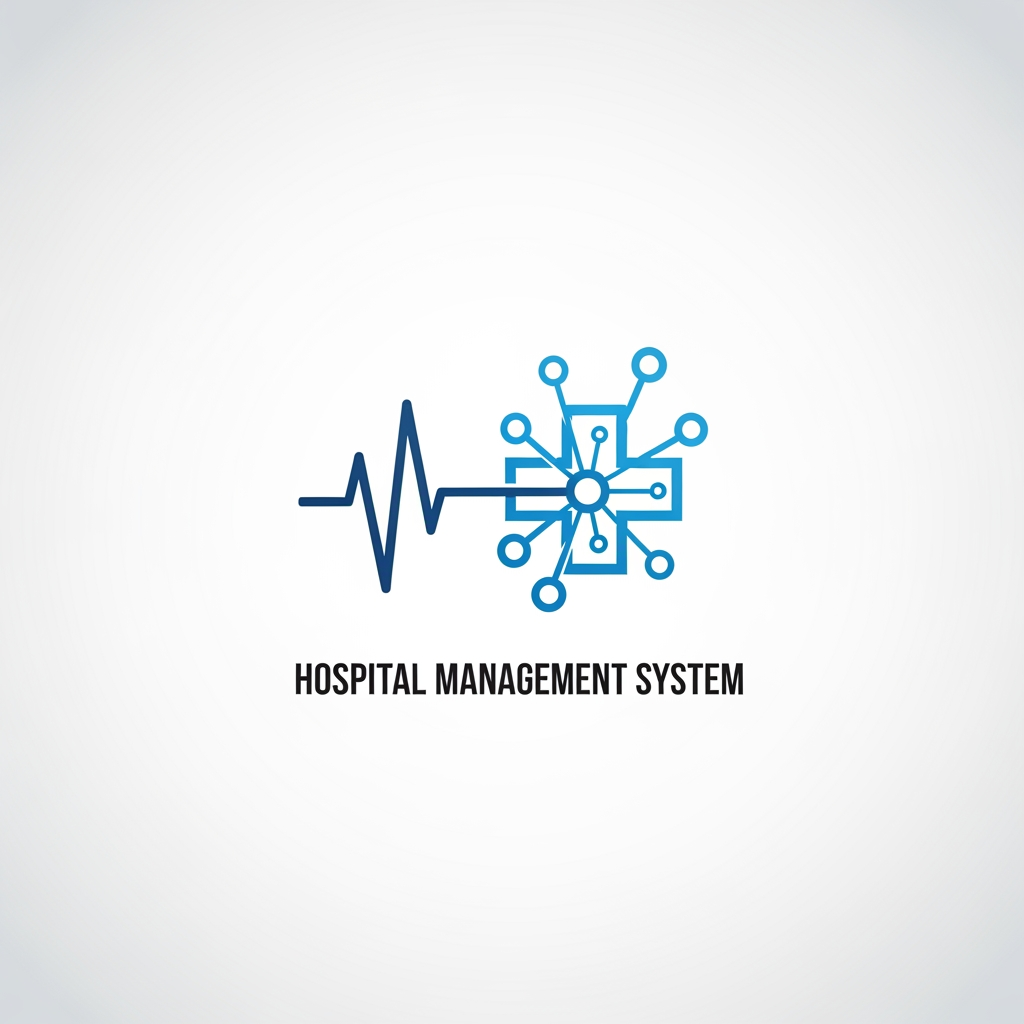 AI Design for A professional and modern logo design for a hospital management system. The aesthetic should be clean and minimalist, featuring a stylized fusion of medical iconography like a heartbeat line or cross with digital network nodes. Use a trustworthy color palette of clinical blues and soft whites, set against a clean background to convey efficiency, trust, and high-tech healthcare integration.