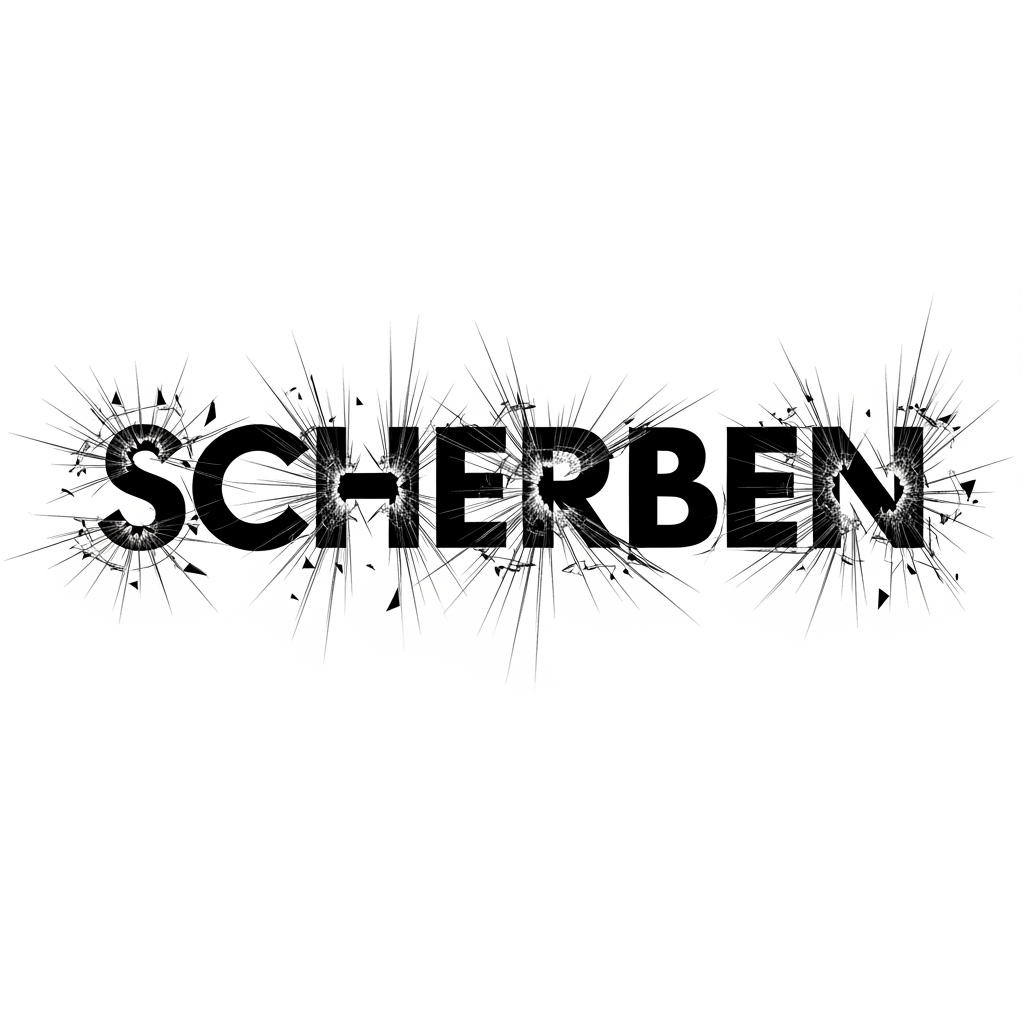 AI Design for Es-tu capable d'écrire le mot "SCHERBEN", dans une police d'écrire imitant un verre brisé comme si le mot lui-même était en éclats, en morceaux de verre qui se disperse. Pas mal mais j'aimerais pouvoir copier le mot pour créer un design. Et surtout j'aimerais que le mot soit écrit en noir normalement, c'est juste la forme qui doit évoquer le verre.