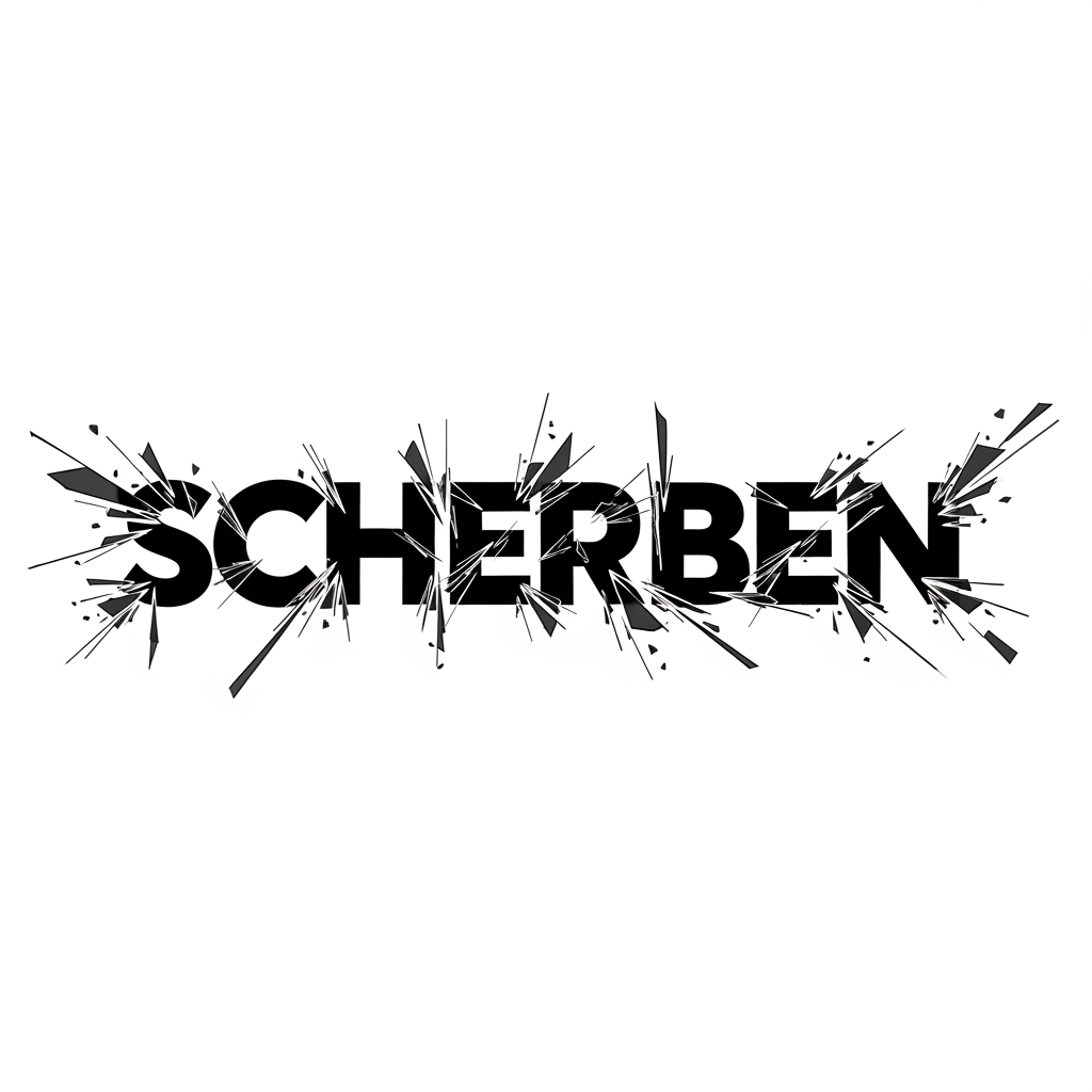 AI Design for Es-tu capable d'écrire le mot "SCHERBEN", dans une police d'écrire imitant un verre brisé comme si le mot lui-même était en éclats, en morceaux de verre qui se disperse. Pas mal mais j'aimerais pouvoir copier le mot pour créer un design. Et surtout j'aimerais que le mot soit écrit en noir normalement, c'est juste la forme qui doit évoquer le verre.