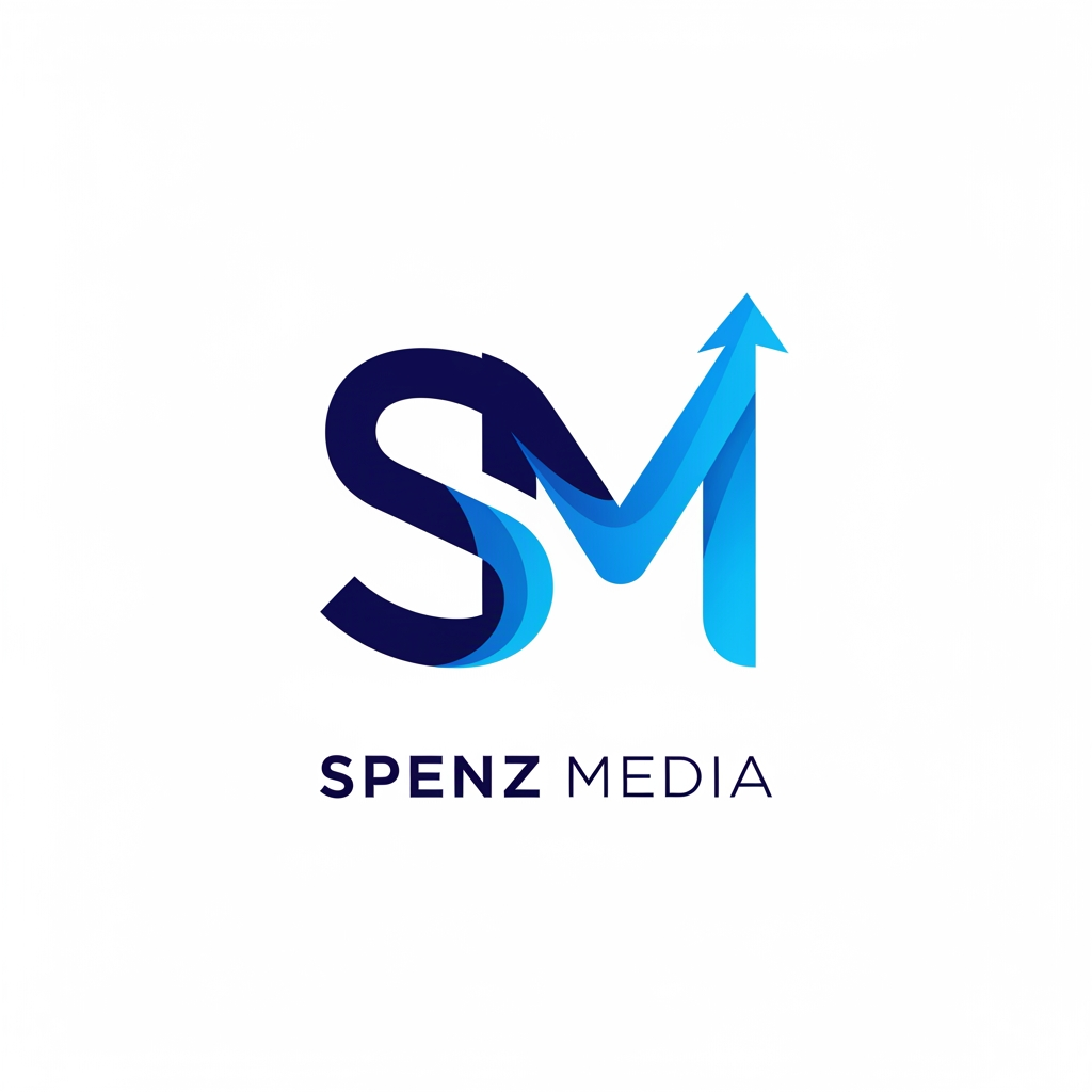 AI Design for Design a premium, unique, modern logo for "Spenz Media", a digital marketing and growth agency. Create a custom monogram using the letters "S" and "M" seamlessly integrated into a single iconic symbol. Avoid generic arrows, charts, megaphones, rockets, and marketing clichés. The logo should feel innovative, intelligent, and memorable, similar to the quality of top agency and tech company branding. Use clean geometric construction, balanced negative space, and subtle visual depth. Incorporate Spenz Media's existing brand colors with a deep navy blue and vibrant blue gradient. The icon should be recognizable even without the company name and work well as a website favicon, social media profile, proposal cover, and app icon. Include a sophisticated sans-serif wordmark "SPENZ MEDIA" below or beside the icon. Minimalist, professional, scalable vector design, white background, luxury-tech aesthetic, award-winning branding style, Behance and Dribbble quality, highly original and timeless.