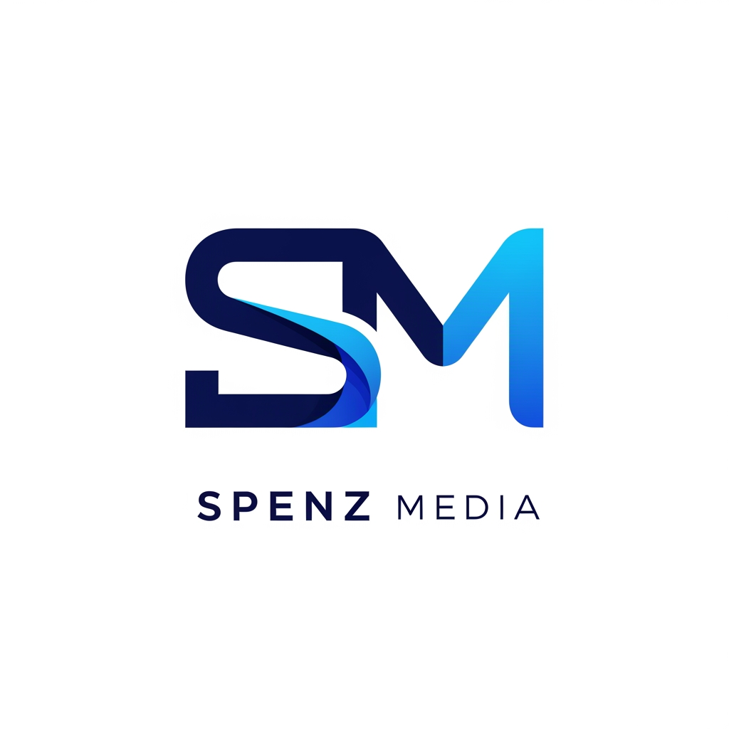 AI Design for Design a premium, unique, modern logo for "Spenz Media", a digital marketing and growth agency. Create a custom monogram using the letters "S" and "M" seamlessly integrated into a single iconic symbol. Avoid generic arrows, charts, megaphones, rockets, and marketing clichés. The logo should feel innovative, intelligent, and memorable, similar to the quality of top agency and tech company branding. Use clean geometric construction, balanced negative space, and subtle visual depth. Incorporate Spenz Media's existing brand colors with a deep navy blue and vibrant blue gradient. The icon should be recognizable even without the company name and work well as a website favicon, social media profile, proposal cover, and app icon. Include a sophisticated sans-serif wordmark "SPENZ MEDIA" below or beside the icon. Minimalist, professional, scalable vector design, white background, luxury-tech aesthetic, award-winning branding style, Behance and Dribbble quality, highly original and timeless.