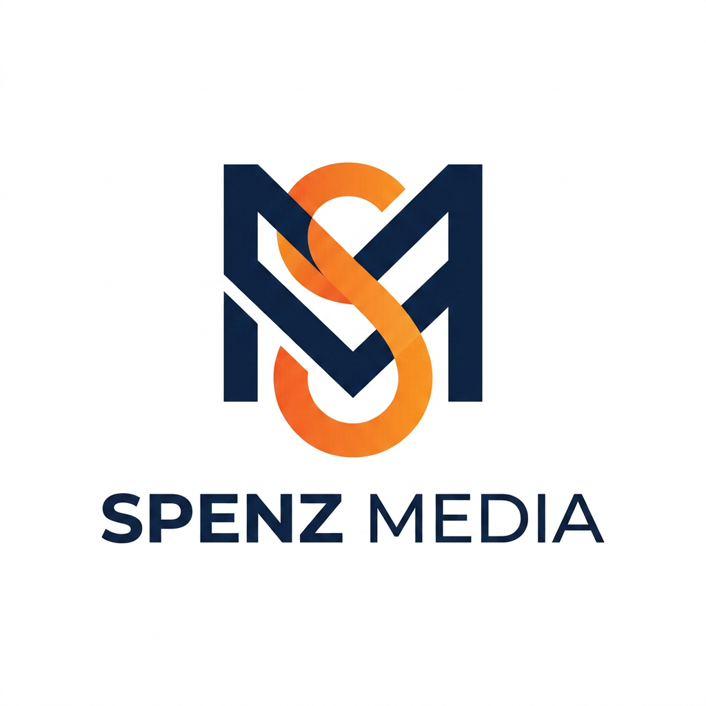 AI Design for Design a premium, unique, modern logo for "Spenz Media", a digital marketing and growth agency. Create a custom monogram using the letters "S" and "M" seamlessly integrated into a single iconic symbol. Avoid generic arrows, charts, megaphones, rockets, and marketing clichés. The logo should feel innovative, intelligent, and memorable, similar to the quality of top agency and tech company branding. Use clean geometric construction, balanced negative space, and subtle visual depth. Incorporate Spenz Media's existing brand colors with a deep navy blue and vibrant blue gradient. The icon should be recognizable even without the company name and work well as a website favicon, social media profile, proposal cover, and app icon. Include a sophisticated sans-serif wordmark "SPENZ MEDIA" below or beside the icon. Minimalist, professional, scalable vector design, white background, luxury-tech aesthetic, award-winning branding style, Behance and Dribbble quality, highly original and timeless. use colour orange and blue, give 4-5 ideas