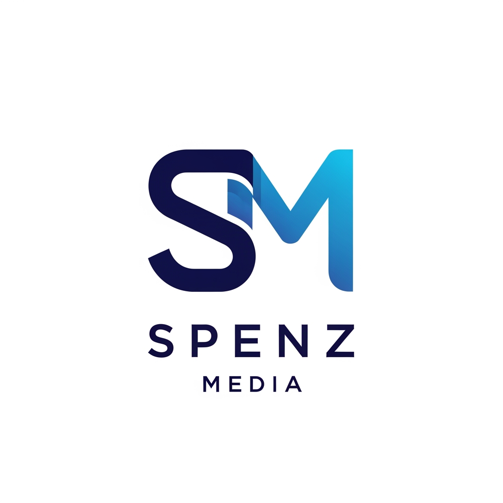AI Design for Design a premium, unique, modern logo for "Spenz Media", a digital marketing and growth agency. Create a custom monogram using the letters "S" and "M" seamlessly integrated into a single iconic symbol. Avoid generic arrows, charts, megaphones, rockets, and marketing clichés. The logo should feel innovative, intelligent, and memorable, similar to the quality of top agency and tech company branding. Use clean geometric construction, balanced negative space, and subtle visual depth. Incorporate Spenz Media's existing brand colors with a deep navy blue and vibrant blue gradient. The icon should be recognizable even without the company name and work well as a website favicon, social media profile, proposal cover, and app icon. Include a sophisticated sans-serif wordmark "SPENZ MEDIA" below or beside the icon. Minimalist, professional, scalable vector design, white background, luxury-tech aesthetic, award-winning branding style, Behance and Dribbble quality, highly original and timeless.