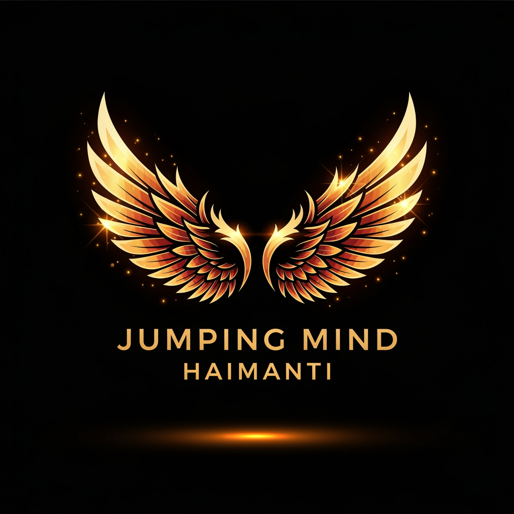 AI Design for Create a luxury typography logo for "Jumping Mind Haimanti". The main focus should be elegant custom typography. Behind the text, place a majestic phoenix-inspired wing emblem similar to a premium gaming or luxury brand logo. Symmetrical wings spreading outward from the center, representing freedom, imagination, creativity, and limitless potential. No brain icons. Golden, orange, and red gradient metallic wings with glossy highlights. Modern vector design, powerful and inspirational look, premium YouTube branding, cinematic lighting, black background, subtle glow effects, high contrast, ultra-detailed, professional Photoshop artwork, transparent background, luxury logo design, 8K resolution.
Aur agar fairy + phoenix mix chahiye:
Premium logo for "Jumping Mind Haimanti", custom typography in the center, large mystical phoenix-fairy wings in the background, elegant gold metallic finish, magical glow, luxury branding, symmetrical composition, black background, modern vector art, cinematic lighting, transparent background, ultra-detailed 8K.
