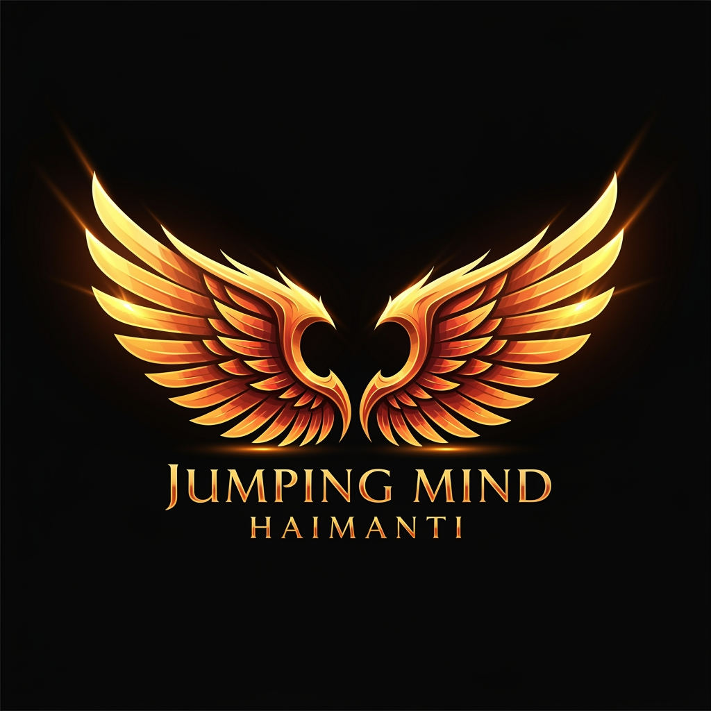 AI Design for Create a luxury typography logo for "Jumping Mind Haimanti". The main focus should be elegant custom typography. Behind the text, place a majestic phoenix-inspired wing emblem similar to a premium gaming or luxury brand logo. Symmetrical wings spreading outward from the center, representing freedom, imagination, creativity, and limitless potential. No brain icons. Golden, orange, and red gradient metallic wings with glossy highlights. Modern vector design, powerful and inspirational look, premium YouTube branding, cinematic lighting, black background, subtle glow effects, high contrast, ultra-detailed, professional Photoshop artwork, transparent background, luxury logo design, 8K resolution.
Aur agar fairy + phoenix mix chahiye:
Premium logo for "Jumping Mind Haimanti", custom typography in the center, large mystical phoenix-fairy wings in the background, elegant gold metallic finish, magical glow, luxury branding, symmetrical composition, black background, modern vector art, cinematic lighting, transparent background, ultra-detailed 8K.