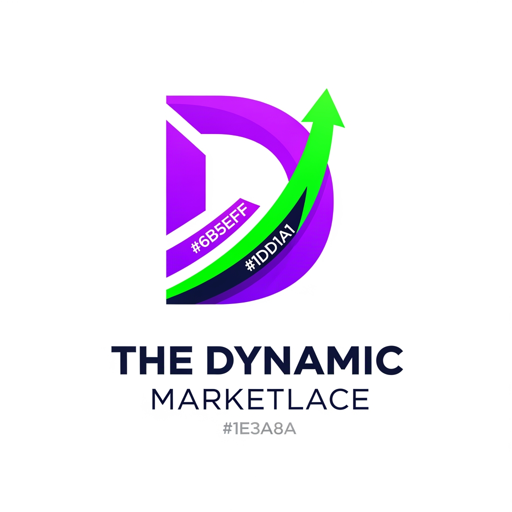 AI Design for CONCEPT 2: "The Dynamic Marketplace"
Design Philosophy: Modern, forward-thinking, energetic
Icon: Stylized letter "D" combined with an upward arrow/growth element
Shape: Single flowing mark that's both a "D" and represents growth
Colors:
Primary: Vibrant Purple (#6B5EFF) - Innovation, premium
Secondary: Bright Green (#1DD1A1) - Sustainability, growth
Accent: Deep Navy (#1E3A8A) - Trust, stability
Typography: Bold, contemporary sans-serif (Manrope, DM Sans)
Style:
Clean lines, modern architecture
Works as a single-color monogram
Adapts to gradient for premium feel
Feeling: Tech startup, innovative, youthful yet professional
Best For: Digital-first branding, modern appeal