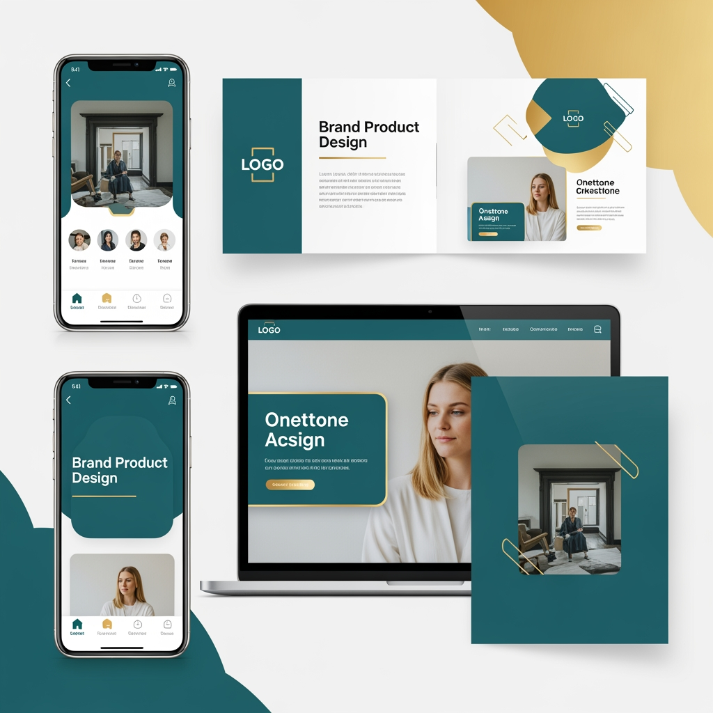 AI Design for ✅ Premium Aesthetic: Teal + Gold colors across all platforms
✅ Consistency: Logo appears unified yet adaptable
✅ Professional Grade: Rivals enterprise-level app design
✅ Interactive Tabs: Switch between different contexts
✅ Real-World Mockups: See actual use cases
✅ Brand Coherence: Consistent across mobile, web, print